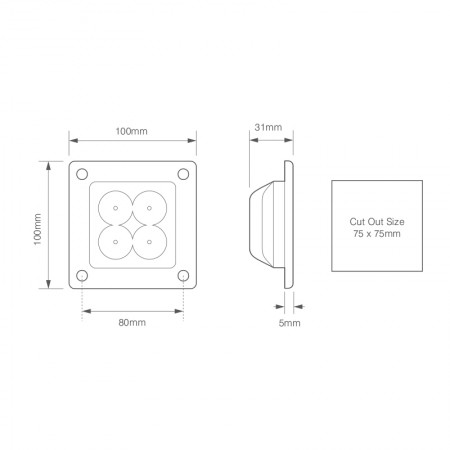Recess Mounted Square Work / Reverse Lamp - R23 Approved